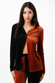 COLOUR BLOCK STRIPE VELVET TOP FOR WOMEN