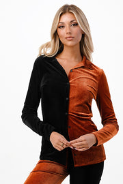 COLOUR BLOCK STRIPE VELVET TOP FOR WOMEN