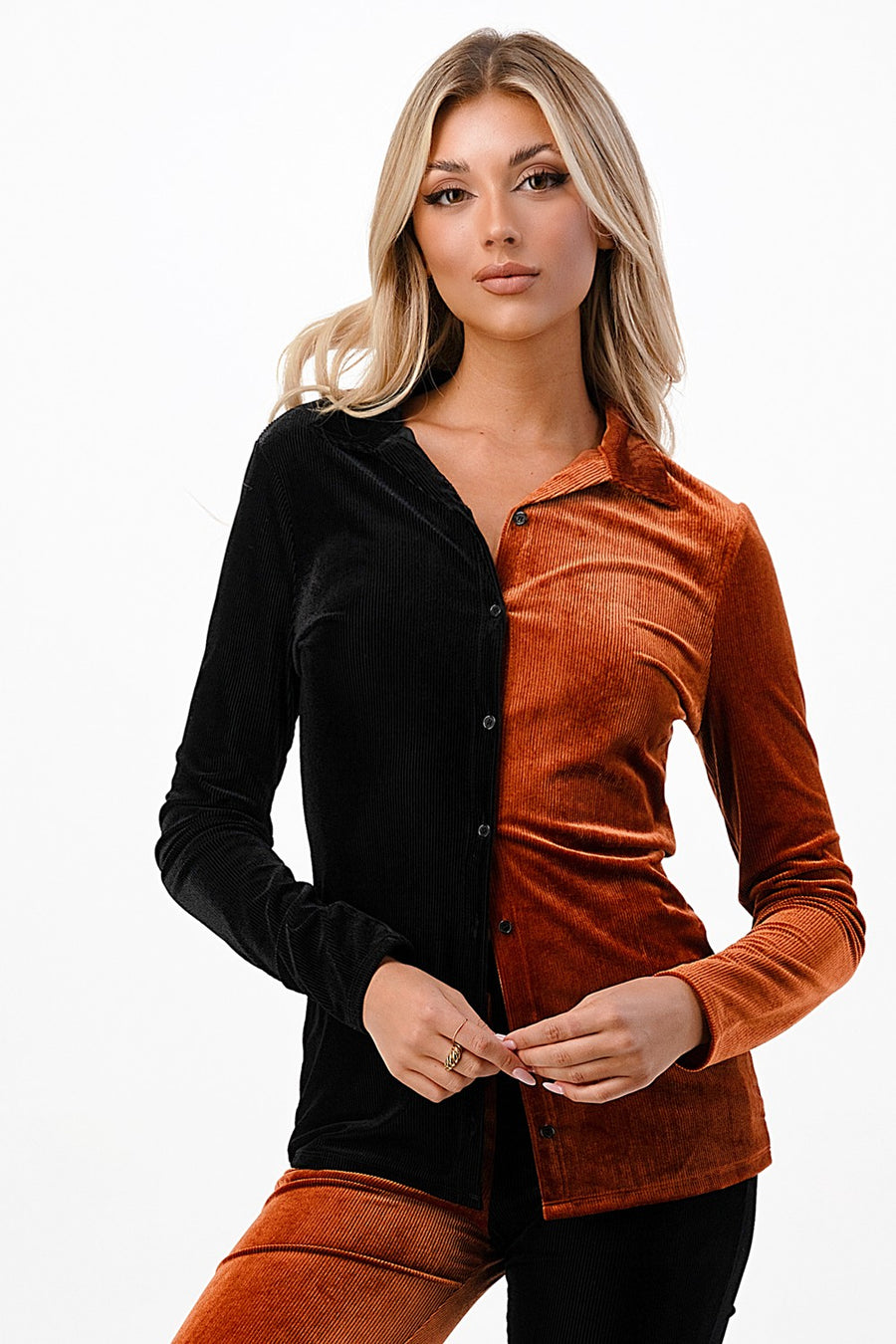 COLOUR BLOCK STRIPE VELVET TOP FOR WOMEN