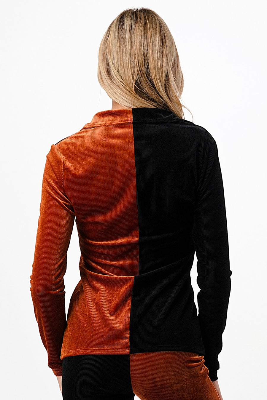 COLOUR BLOCK STRIPE VELVET TOP FOR WOMEN