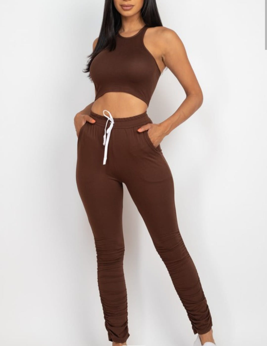 Private Practice Crop Top And Ruched Pants Set