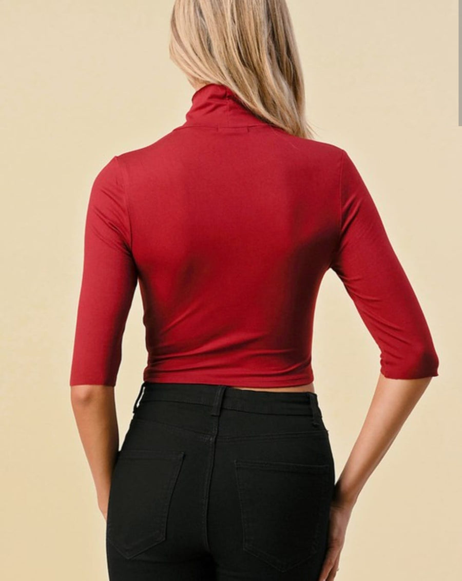 Life Mock Neck Cutout  Edge Elbow Top
