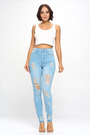 Super Stretch High Rise Distressed Skinny Jeans