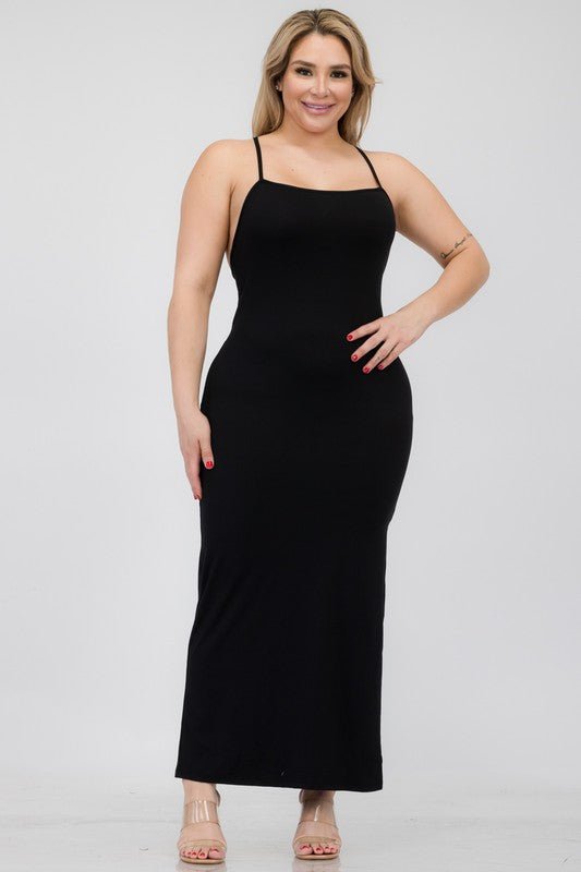 Plus Size Crisscross Back Split Thigh Maxi Dresses