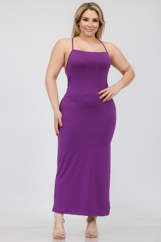 Plus Size Crisscross Back Split Thigh Maxi Dresses