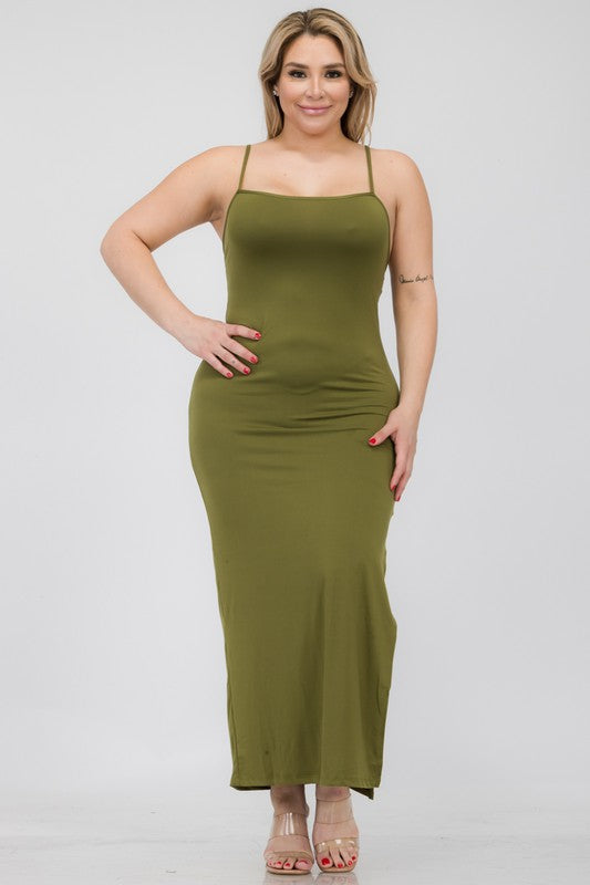Plus Size Crisscross Back Split Thigh Maxi Dresses