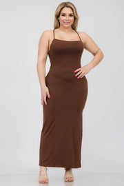 Plus Size Crisscross Back Split Thigh Maxi Dresses