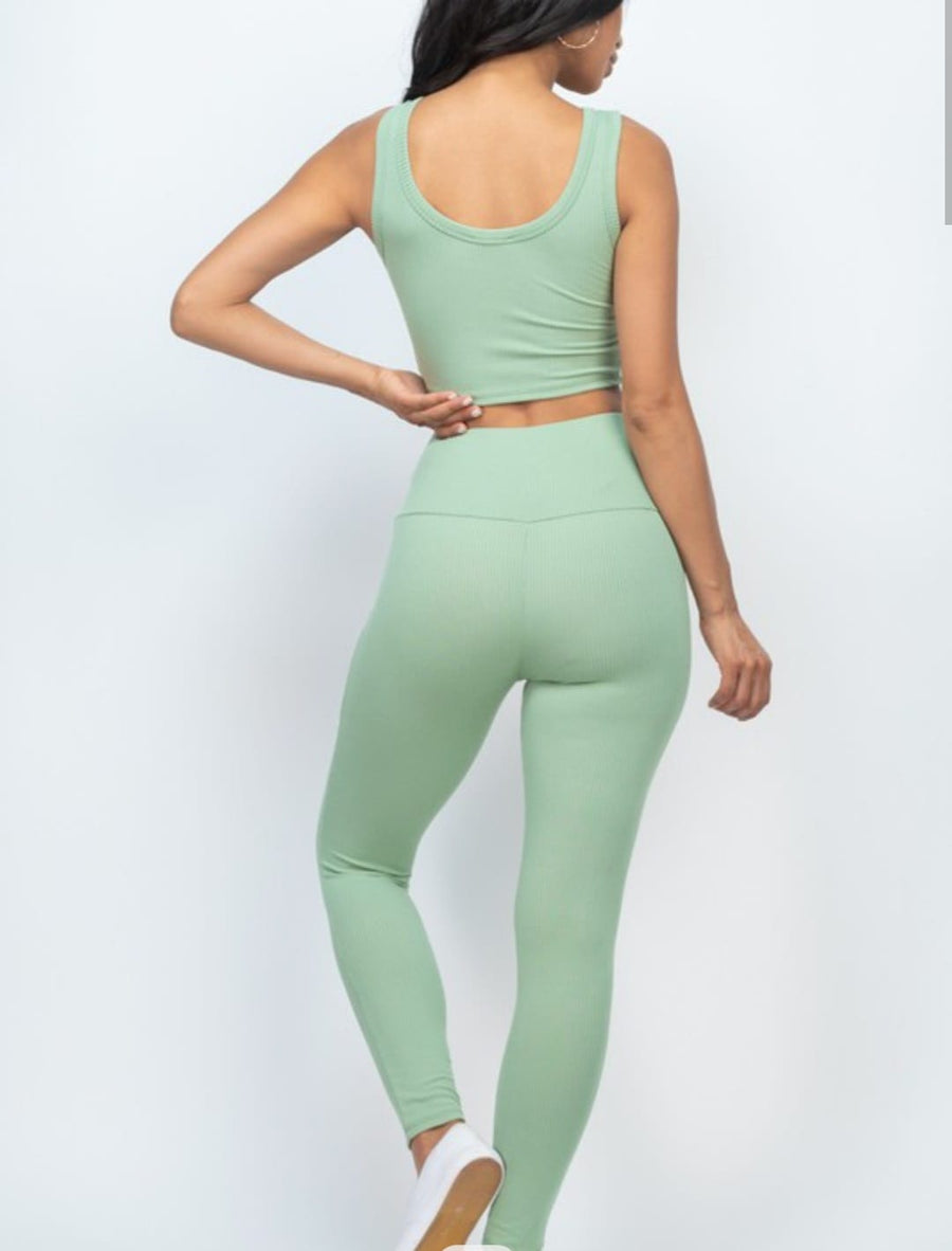 Gym Routine Ribbed Crop Top & Leggings Activewear Set