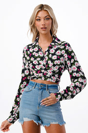 FLORAL PRINT CROPPED SHIRT