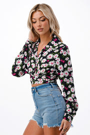 FLORAL PRINT CROPPED SHIRT