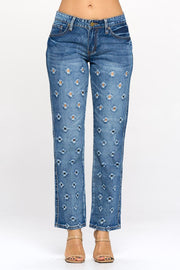 Bullet Hole Mid Rise Straight Jeans