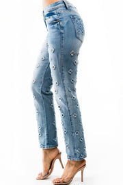 Bullet Hole Mid Rise Straight Jeans