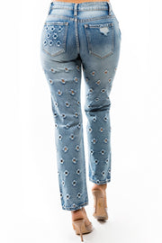 Bullet Hole Mid Rise Straight Jeans