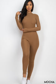 Ribbed Mock Neck Long Sleeve Casual Jumpsuit