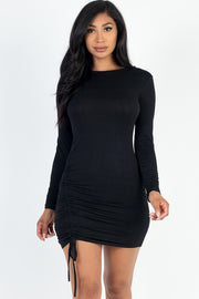 Casual Sway Solid Ruched Drawstring Bodycon Dress