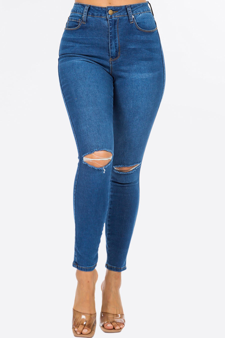 2 Knee Slit High Rise Skinny Jeans