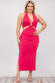 Plus Size Cut-out Split Thigh Midi Dresses