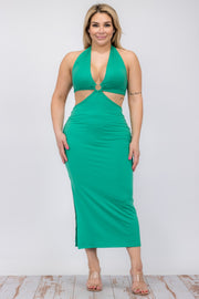 Plus Size Cut-out Split Thigh Midi Dresses