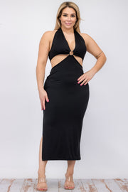 Plus Size Cut-out Split Thigh Midi Dresses