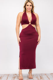 Plus Size Cut-out Split Thigh Midi Dresses