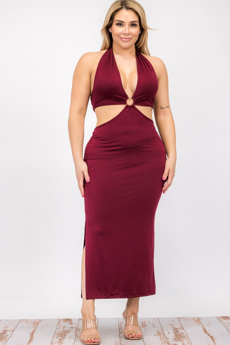 Plus Size Cut-out Split Thigh Midi Dresses