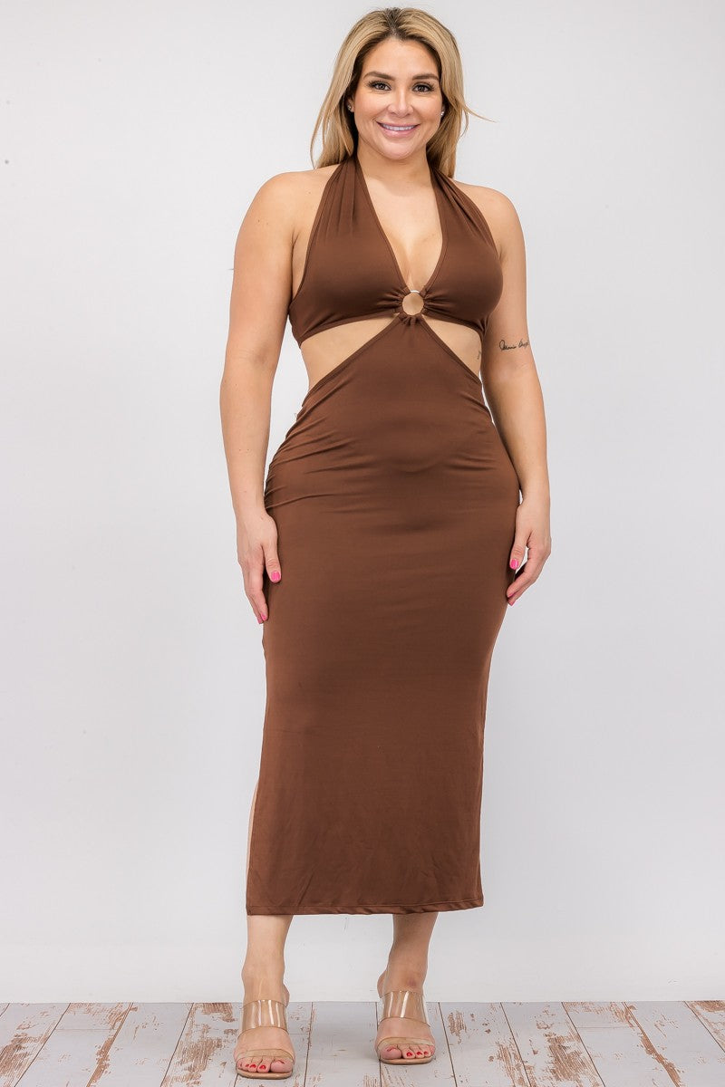 Plus Size Cut-out Split Thigh Midi Dresses