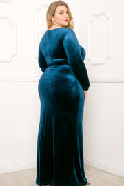 GEMSTONE VELVET SURPLICE PLUS SIZE MAXI DRESS