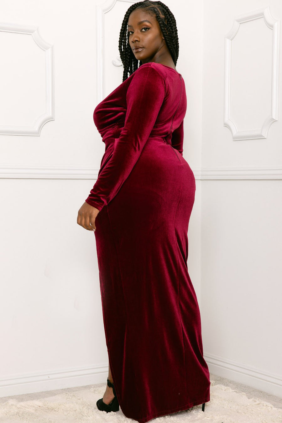 GEMSTONE VELVET SURPLICE PLUS SIZE MAXI DRESS