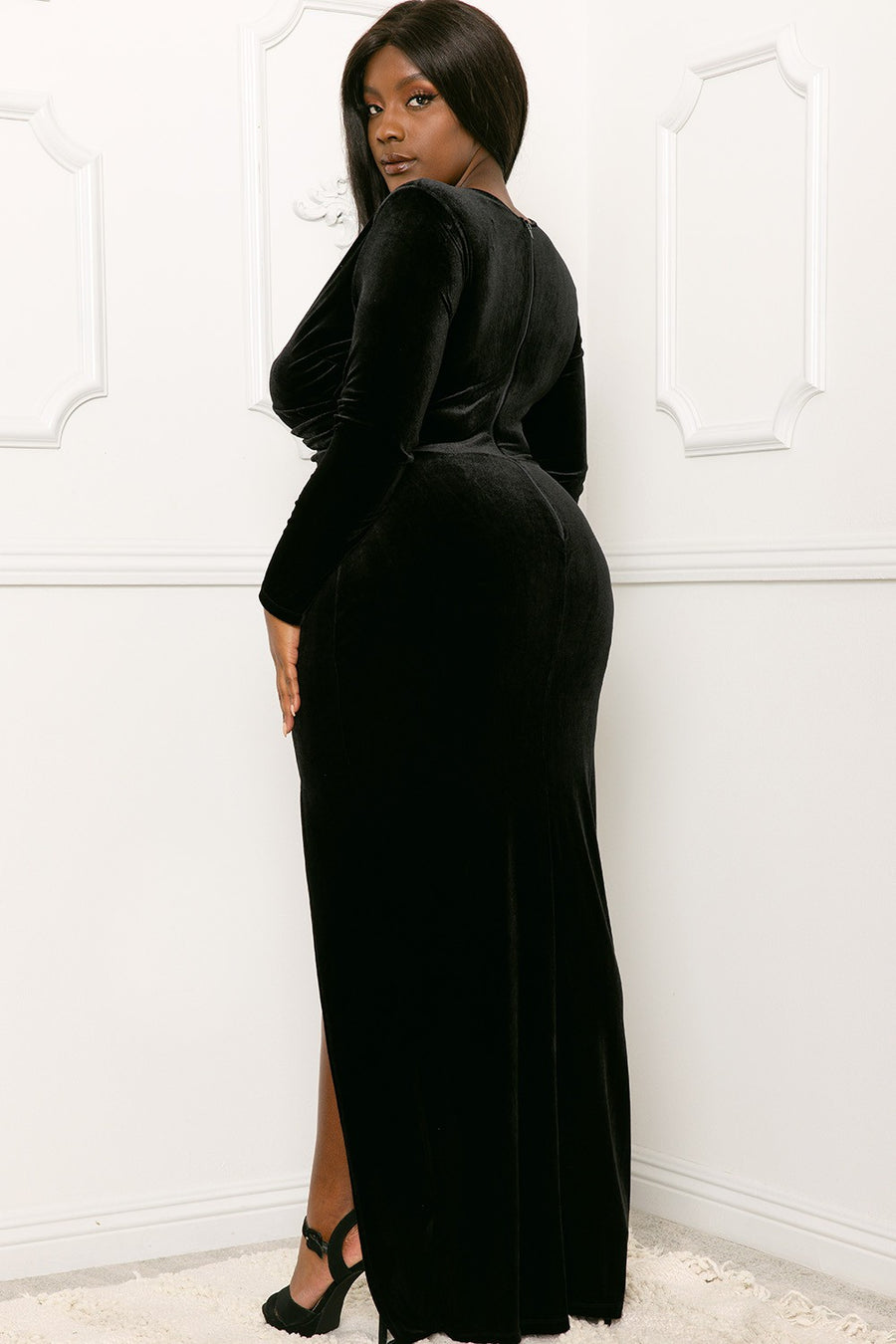 GEMSTONE VELVET SURPLICE PLUS SIZE MAXI DRESS