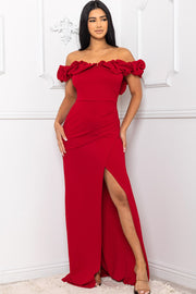 GENEVIEVE OFF THE SHOULDER RUFFLE SLEEVE MAXI DRESS