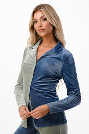 COLOUR BLOCK STRIPE VELVET TOP