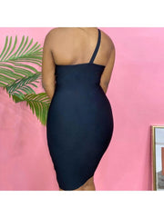 Inclined Shoulder Black Sheath Dresses