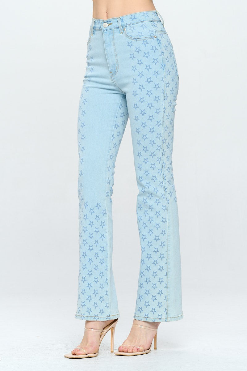 Star Print Bootcut Flare Jeans