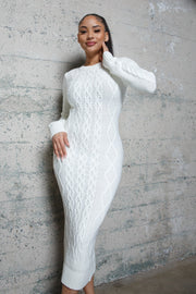 Long Sleeve Cable Pattern Sweater Long Dresses