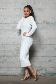 Long Sleeve Cable Pattern Sweater Long Dresses