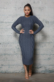 Long Sleeve Cable Pattern Sweater Long Dresses