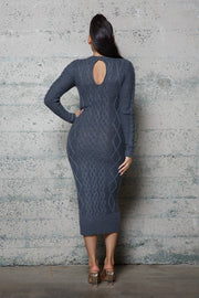 Long Sleeve Cable Pattern Sweater Long Dresses
