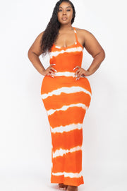 Plus Size Stripe Tie Dye Maxi Curvy Dress