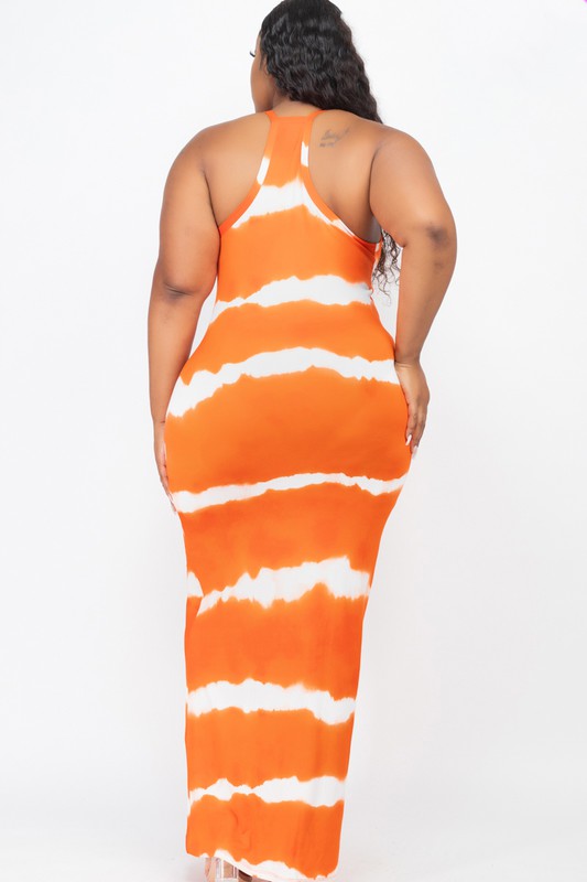 Plus Size Stripe Tie Dye Maxi Curvy Dress