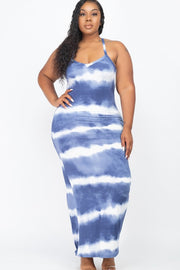 Plus Size Stripe Tie Dye Maxi Curvy Dress