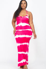Plus Size Stripe Tie Dye Maxi Curvy Dress