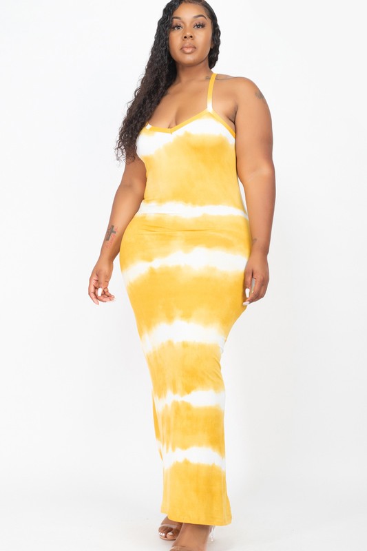 Plus Size Stripe Tie Dye Maxi Curvy Dress
