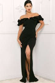 GENEVIEVE OFF THE SHOULDER RUFFLE SLEEVE MAXI DRESS