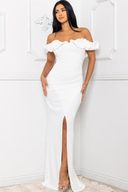 GENEVIEVE OFF THE SHOULDER RUFFLE SLEEVE MAXI DRESS