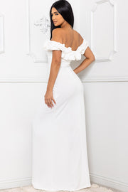 GENEVIEVE OFF THE SHOULDER RUFFLE SLEEVE MAXI DRESS