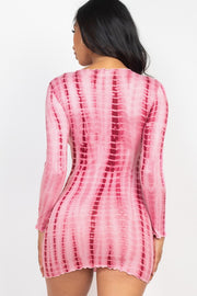 Tie-dye Printed Lettuce Trim Bodycon Dress