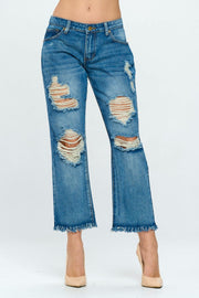 Loose Fit Jean Ankle Length Distressed Mom Jeans