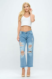 Loose Fit Jean Ankle Length Distressed Mom Jeans