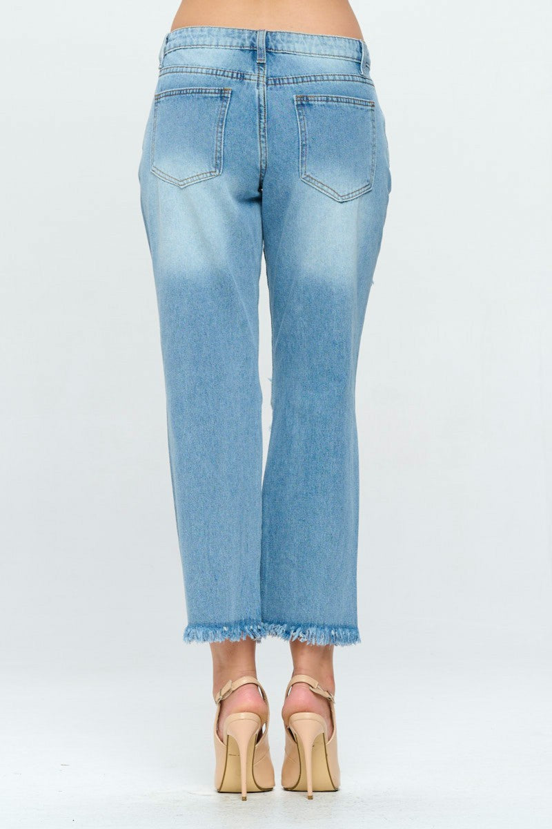 Loose Fit Jean Ankle Length Distressed Mom Jeans