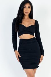 Sweetheart Neck Crop Top & Ruched Skirt Set